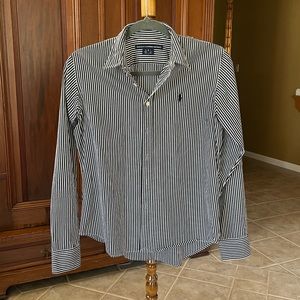 Ralph Lauren Sport Black & White Striped Shirt Slim Fit 100% Cotton